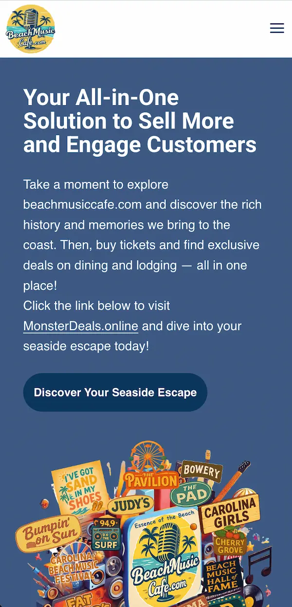 Mobile view of beachmusiccafe.com